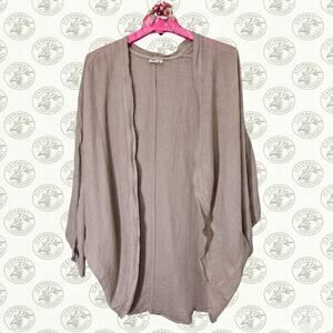 Kleen 100% Linen Open Front Kimono Jacket Taupe XL Lagenlook Layering Piece